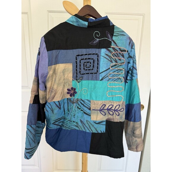 Vintage Causal Living Jacket Women XL Artsy Abstract Embroidered Patchwork Boho - Picture 2 of 9